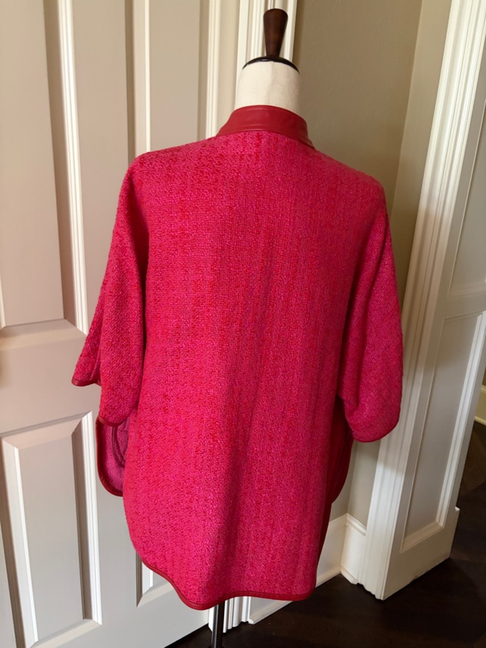 Coach Pink Short-Sleeve Bouclé Sweater Jacket with Leather Trim Small - Picture 8 of 11